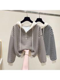 Autumn new hooded long-sleeved sweater women's casual striped hoodies