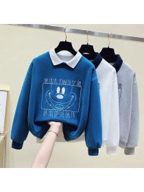 Korean style Thickened loose cartoon letter embroidery long-sleeved sweater