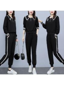 Fashion style Plus size casual two-piece doll collar suit
