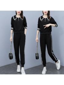 Fashion style Plus size casual two-piece doll collar suit
