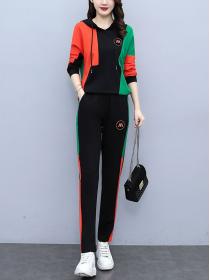 Hooded casual long-sleeved sports suit Plus size two-piece suit