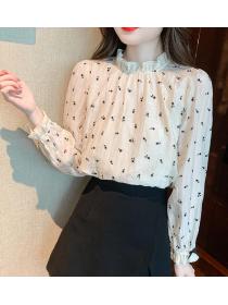 Horn Sleeve Wave Point Stand Collars Blouse 