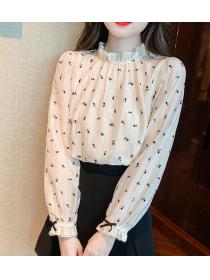 Horn Sleeve Wave Point Stand Collars Blouse 
