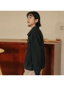 Korean style women's new style black loose denim jacket 