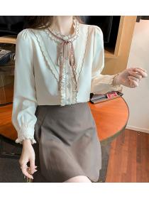women's long sleeve autumn bow tie shirt