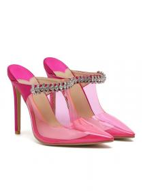 New style luxury rhinestone pointed toe transparent stiletto women's banquet shoes