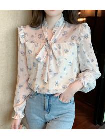 Fashion style Floral Ruffle Neck Shirt