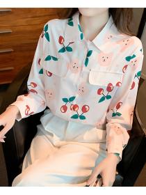 Women's autumn Vintage style chiffon floral shirt