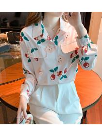 Women's autumn Vintage style chiffon floral shirt