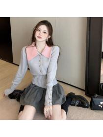 Women's Winter French temperament Polo collar knitted cardigan for women