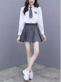 New style women's fashion blouse +Pleated skirt two-piece set