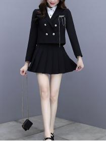 New style autumn jk uniform skirt pleated skirt two-piece set