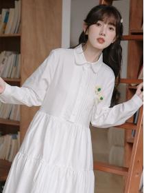 New style White Korean style Sweet long sleeve dress