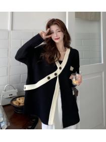 On Sale Color Matching Knitting Loose Coat 