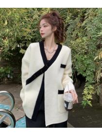 On Sale Color Matching Knitting Loose Coat 