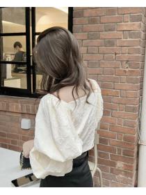 Pleated Puff Sleeves Square Neck Cropped Heart Shirt
