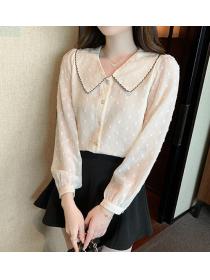 Doll Collar Chiffon Shirt Women's Fashion Top