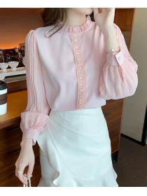 Puff Sleeve Top Fashion Design Pink Chiffon shirt