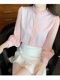 Puff Sleeve Top Fashion Design Pink Chiffon shirt