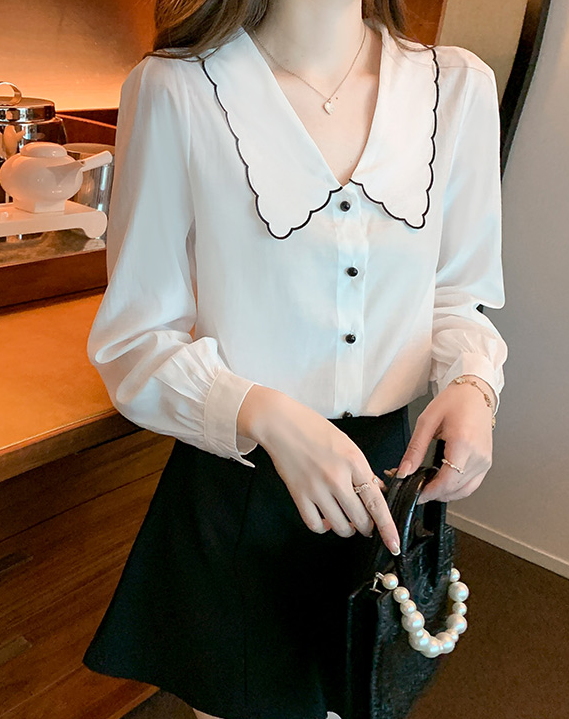 women's temperament retro doll collar chiffon shirt