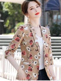 Three-quarter sleeves fashionable waist  thin printed top suit