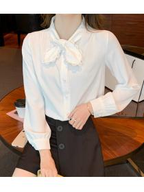 Autumn sweet bow tie chiffon shirt for women 