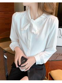 Autumn sweet bow tie chiffon shirt for women 