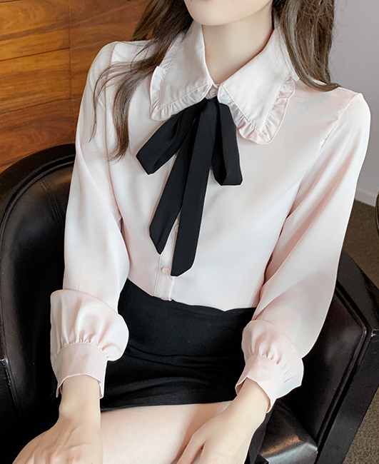 Doll Collar Chiffon Bow Shirt