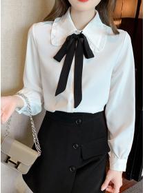 Doll Collar Chiffon Bow Shirt
