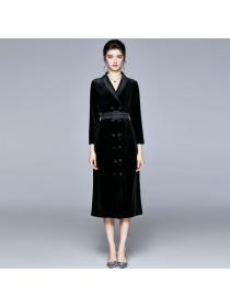 Temperament Fashion Velvet Long dress with Belt