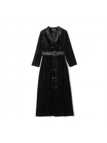 Temperament Fashion Velvet Long dress with Belt