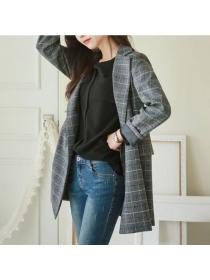 Korean style simple houndstooth double-breasted casual plaid Blazer