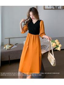 Korean Style Show Waist Puff Sleeve Dress