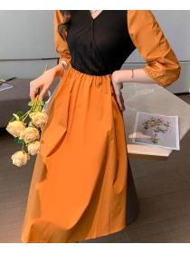 Korean Style Show Waist Puff Sleeve Dress