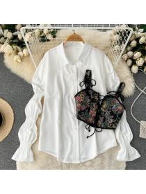 Fashion Floral Vest autumn shirt 2pcs set for women