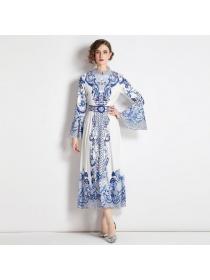 Autumn new single-breasted stand collar Maxi dress