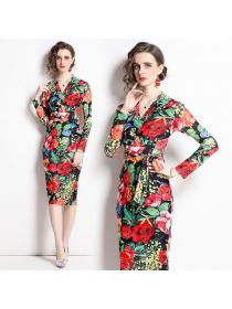New style Print Dress Elegant Mid-Length Slim Fit Dress
