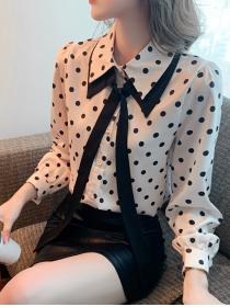 women's high end long sleeve polka dot shirt