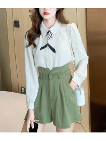 Lapel puff sleeves light professional style Top