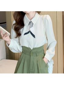 Lapel puff sleeves light professional style Top