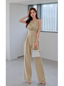 High-end temperament suit collar waist   fashion printing large swing   dress