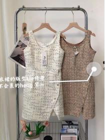 Fashion style Side slit U-neck tweed dress