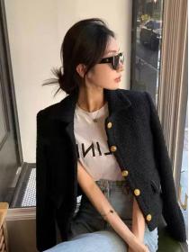 Autumn new Korean style black tweed lapel Coat