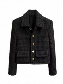 Autumn new Korean style black tweed lapel Coat