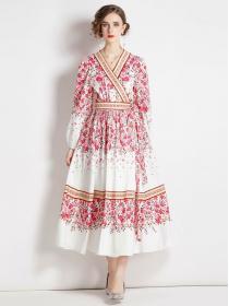Autumn V-Neck fashion Style Long Sleeve Maxi dress