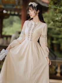 Autumn New Vintage style Stand collar Embroidered Dress