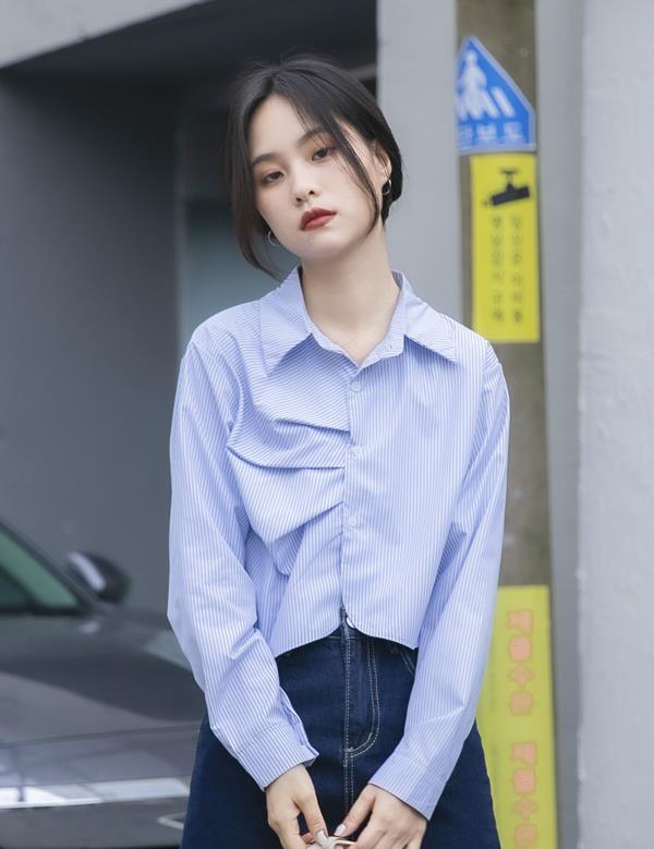 Korean Style Drape Irrgular Fashion Short Blouse