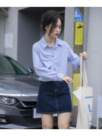 Korean Style Drape Irrgular Fashion Short Blouse 