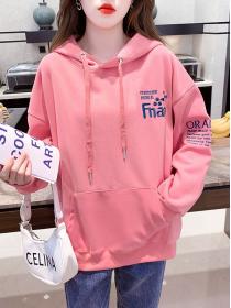 Autumn new fashion hooded drawstring sweater  letter embroidery Hoodies