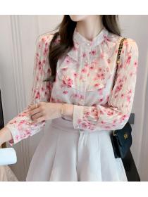 women's ruffled floral chiffon shirt